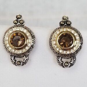 Antiqued Silver and Brown Clip Post Earrings Rhinestones Premier Designs